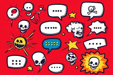 Fototapeta premium Comic speech bubble material set vector illustration