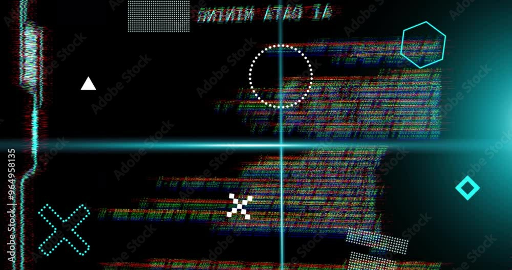 Poster animation of shapes moving over data processing