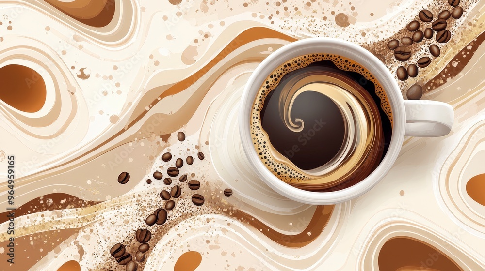 Wall mural mocha swirls - dynamic coffee poster background with abstract patterns in warm tones