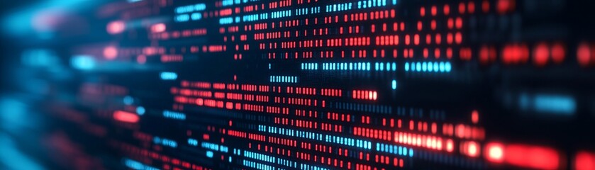 Abstract digital background with glowing data patterns in red and blue, ideal for technology and data visualization themes.