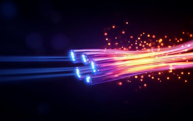 Obraz premium Abstract light trails with vibrant colors, representing speed and technology in a digital world.