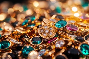 An exquisite collection of vibrant gemstones and gold accents, perfect for showcasing luxury and elegance in jewelry designs.