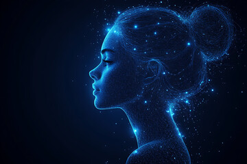 silhouette Woman in wireframe style on blue background