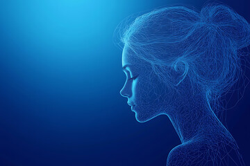 silhouette Woman in wireframe style on blue background