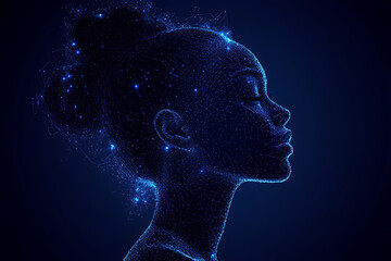 silhouette Woman in wireframe style on blue background