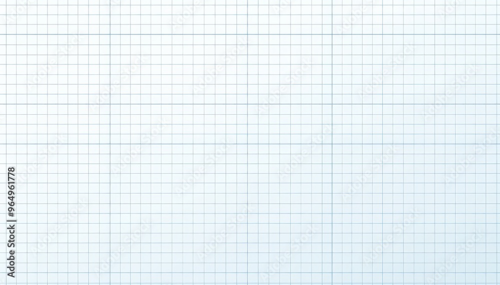 Wall mural blue grid paper on white background with blank space for text or graphics