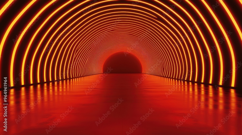 Wall mural red neon archway tunnel glowing abstract background