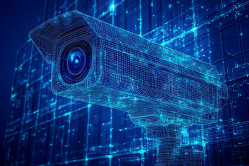 Security CCTV camera in wireframe style