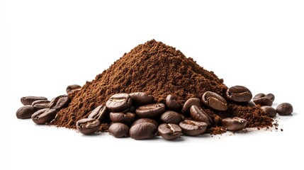 Obraz premium Fresh Coffee Powder and Beans with Clipping Path on White Background