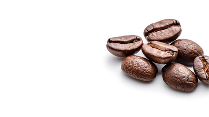 Isolated on a white background are roasted arabica coffee beans.