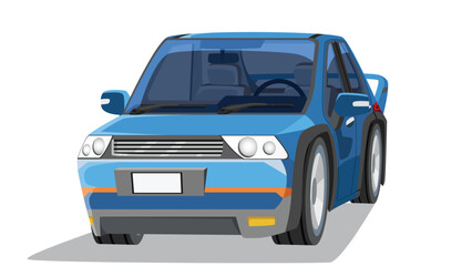 Naklejka premium Objec perspective design of classic sport car blue color. Inside with interior can see console and seat of car. Shadow and isolated white background.