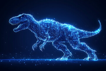 Fototapeta premium T - REX silhouette logo in wireframe style on blue background 