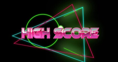 Animation of high score text over neon shapes - Powered by Adobe