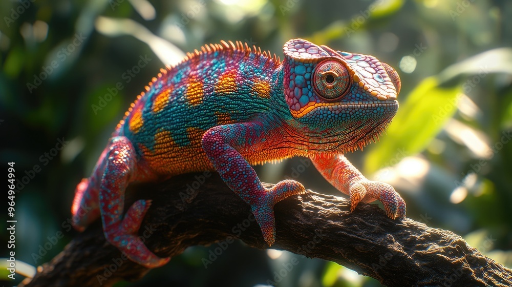 Sticker Vibrant Chameleon on a Branch