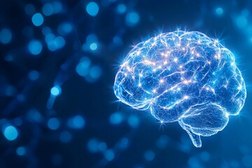 A digital representation of a brain with glowing neural connections, symbolizing intelligence and cognitive processes.