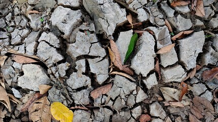 ground cracks with fallen leaves