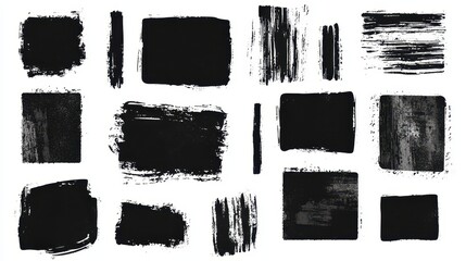 Abstract Black Ink Brush Strokes Set  Grunge Texture  Background  Design Elements