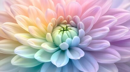 Fototapeta premium A beautifully detailed pastel flower with delicate petals, radiating colors of soft pink, blue, and green.