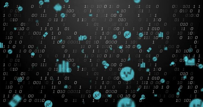 Animation of network of connections with icons over binary coding
