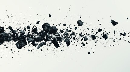 Fototapeta premium Black Rock Fragments Falling on White Background