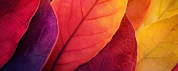 Close-up of Multicolored Autumn Leaves with Visible Veins