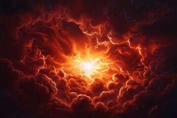 Dramatic clouds illuminated by a fiery sunset, creating a captivating and intense atmospheric scene that evokes awe and wonder.