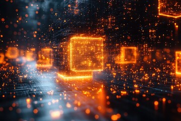 Fototapeta premium Abstract Digital Cubes with Glowing Lines and Particles