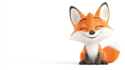 Fototapeta premium Cute Cartoon Fox Sitting with Closed Eyes and Smiling