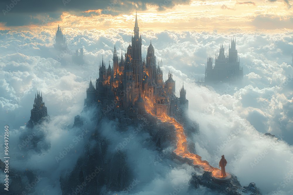Canvas Prints a castle floating on a cloud, its spires piercing the heavens. concept of otherworldly architecture 