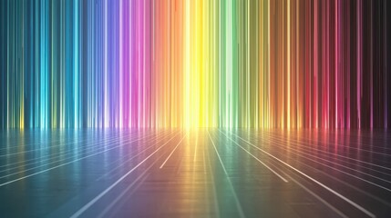 Abstract Rainbow Neon Lights with Reflective Floor Background