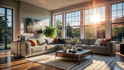 Minimalist luxury modern living room interior design, morning light, modern interior concept for use. contemporary interior design.