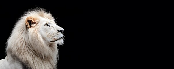 Fototapeta premium Majestic White Lion Profile Against a Black Background