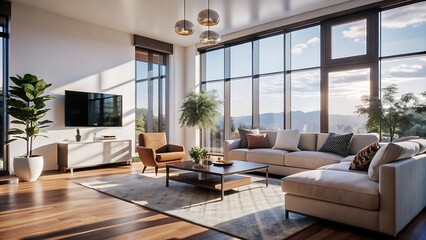 Minimalist luxury modern living room interior design, morning light, modern interior concept for use. contemporary interior design.