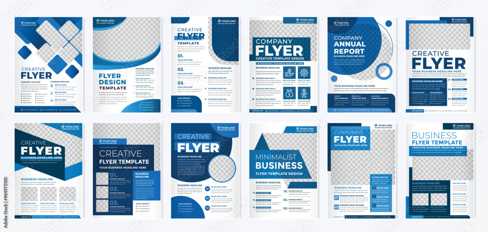 Sticker set of business flyer template with minimalist layout and modern style use for promotion kit
