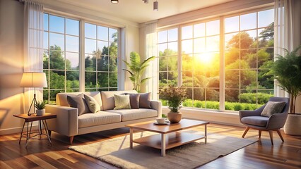 Fototapeta premium Minimalist luxury modern living room interior design, morning light, modern interior concept for use. contemporary interior design.