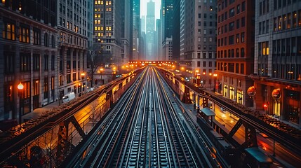 Obraz premium Urban Train Track with a Bridge, Using Leading Lines to Direct Focus