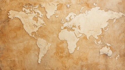 Naklejka premium World Map Texture Beige Brown Wall Art Background