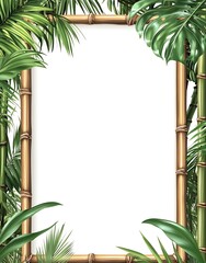 Naklejka premium A cloth is stretched in a bamboo frame in the tropical rainforest, Bamboo Frame ready for your text, copy space illustration