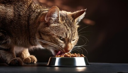 Cat Eating Dry Food from Bowl