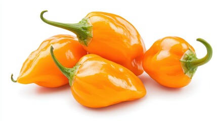 Fresh Orange Habanero Peppers Isolated on White Background