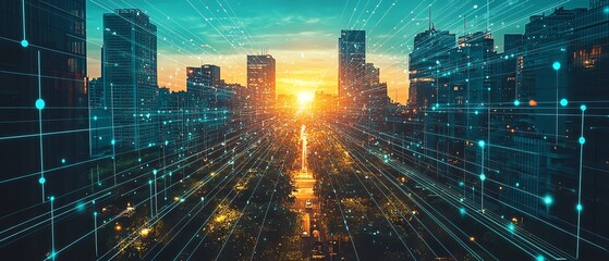 Innovative smart grid deployment with automated energy management, realtime monitoring, and renewable energy integration, set in a modern city