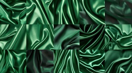 Obraz premium Emerald Green Silk Fabric Texture Background Abstract Draped Pattern