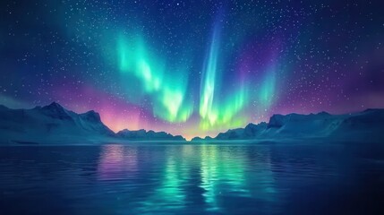 Aurora Borealis Reflection in Water with Mountain Silhouette