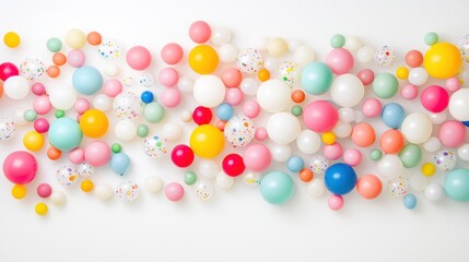 Colorful Balloons Scattered on White Background