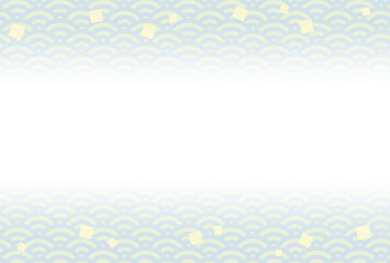 シンプルなグラデーションの和風フレーム・背景素材6（はがきサイズ・青海波・金箔）