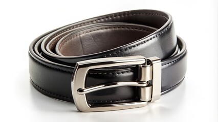 A sleek black leather belt adorns its owner's waist, stylishly accented by a radiant silver buckle shining brightly