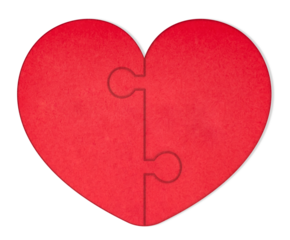 半分に分かれパズルのピースを組み合わせた赤いハートマーク