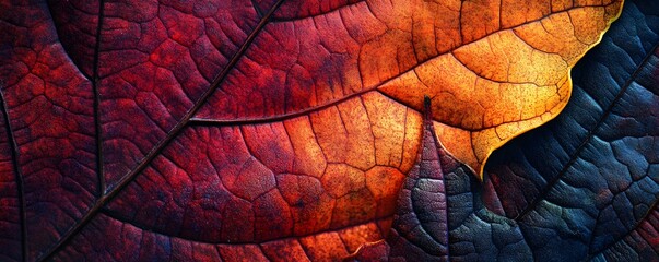 Close-Up of a Multicolored Autumn Leaf with Veins and Texture