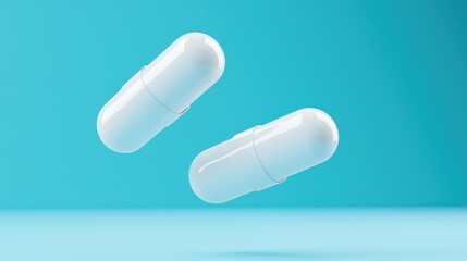 White Pills on Blue Background   Medication  Healthcare  Pharmacy