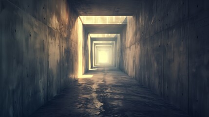 Obraz premium Dramatic Concrete Tunnel with Light at the End - Artistic Photograph of an Endless Corridor